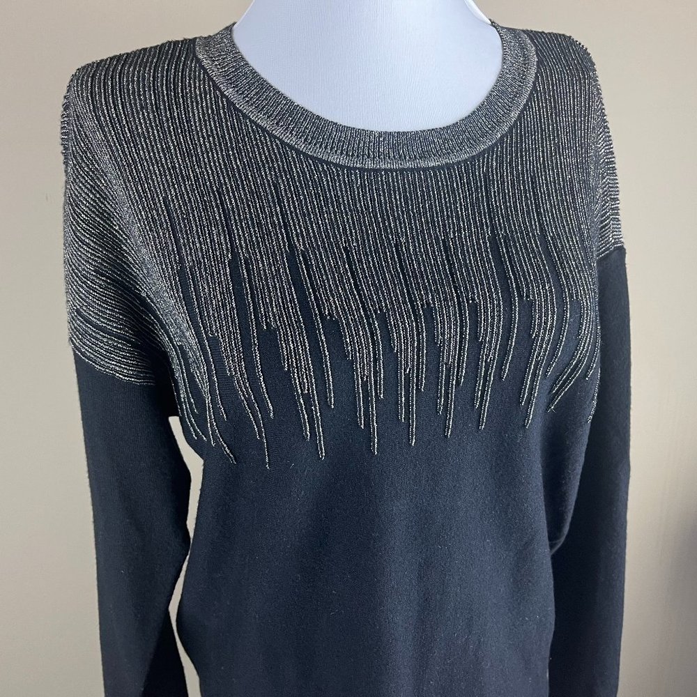 Alfani Women's 3/4 Sleeve Sweater Size M Black Gold, Decorative Gold Metallic